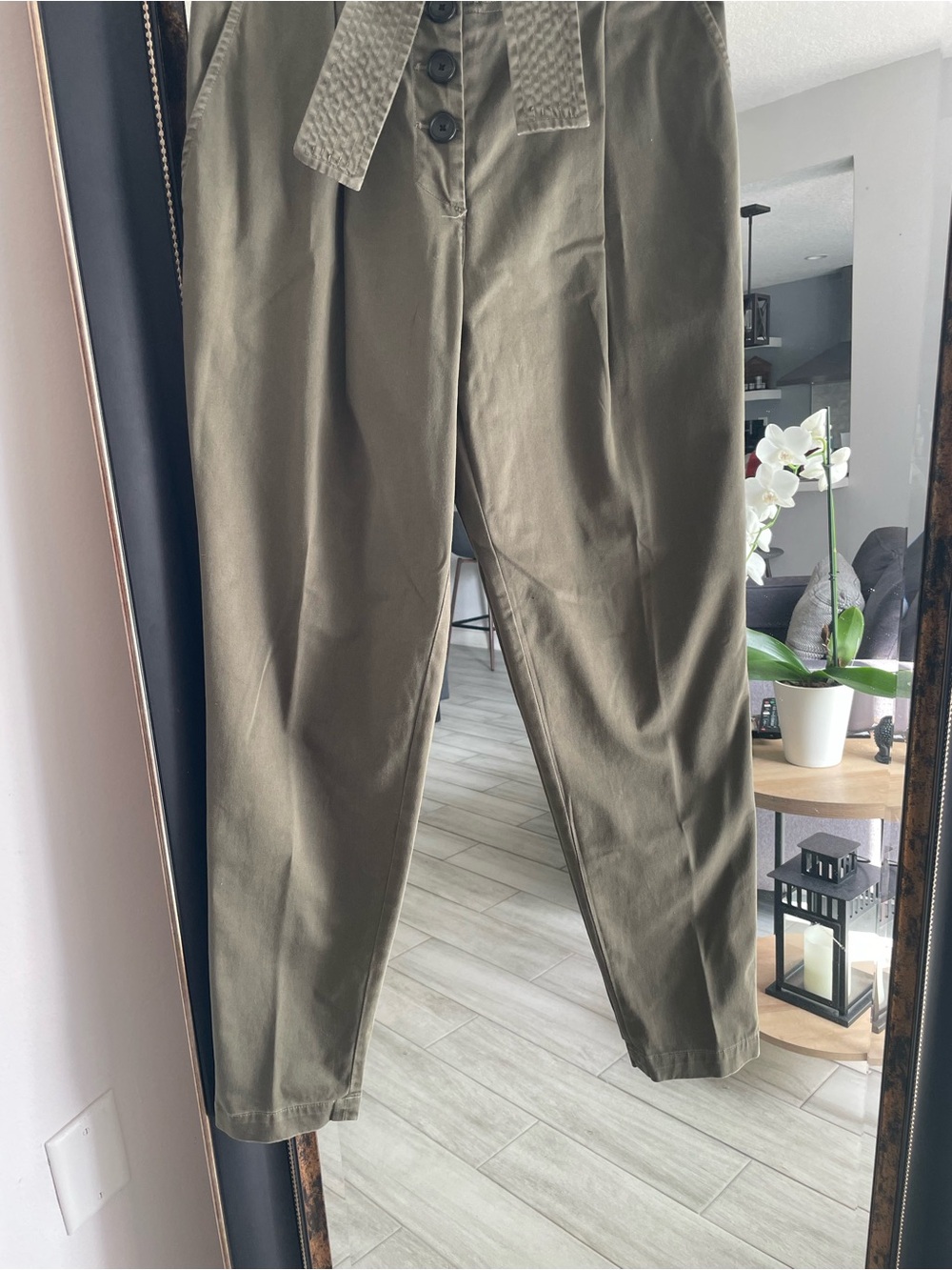A.L.C. Olive Green Paperbag Waist Belted Pants Size 4 - Picture 3 of 6
